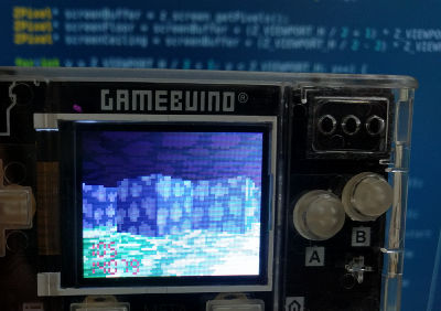 Gamebuino META photo running a raycasting program